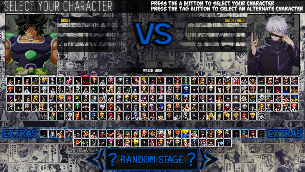 Anime Stardust ultimate v5 - Character select screen